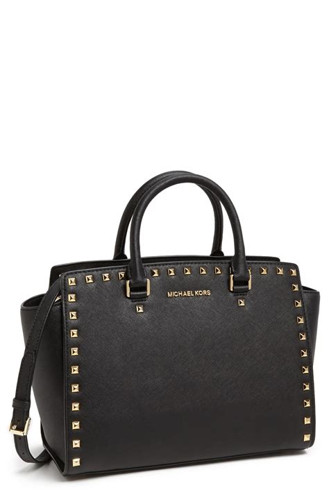 michael michael kors selma houndstooth saffiano leather large satchel|selma leather satchel.